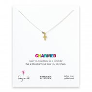 cross necklace with rose gold bead on silver chain