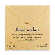 three wishes rose gold dipped stardust bead necklace on gold dipped chain