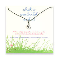 sterling silver what a wonderful world necklace on moss waxed cotton