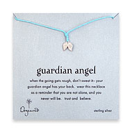 sterling silver guardian angel necklace on turquoise waxed cotton
