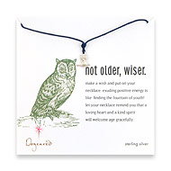sterling silver not older, wiser necklace on navy waxed cotton