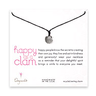 sterling silver happy as a clam necklace on chocolate waxed cotton