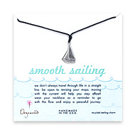 sterling silver smooth sailings necklace on black waxed cotton