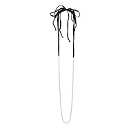 100 good wishes sterling silver white pearl necklace with black silk tie - 70 inch