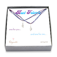 best friends sterling silver angel wings on blue silk set of 2 necklaces - 18 inch