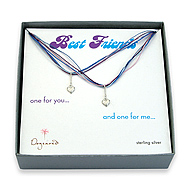 best friends sterling silver cupid hearts on blue silk set of 2 necklaces - 18 inch