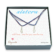 sisters sterling silver angel wings on blue silk set of 2 necklaces - 18 inch