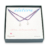 sisters sterling silver cupid hearts on blue silk set of 2 necklaces - 18 inch