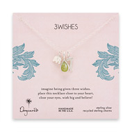 3 wishes sterling silver charm necklace with elephant, 7 and green quartz