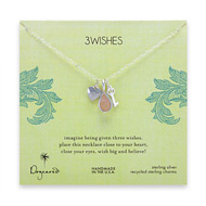 3 wishes sterling silver charm necklace with faceted heart, heart key and rose quartz