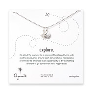 sterling silver explore necklace with compass and oxidized world charm