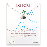 sterling silver explore necklace with compass and oxidized world charm