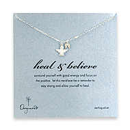 sterling silver angel and wings heal and believe necklace with white pearl - 18 inch