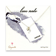 sterling silver love note necklace with music note and cupid heart - 18 inch
