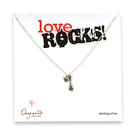 sterling silver love rocks necklace with oxidized cupid heart and guitar - 18 inch