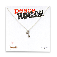 sterling silver peace rocks necklace with oxidized peace sign and guitar - 18 inch