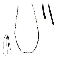 100 good wishes black irish linen necklace with silver dipped beads - 60 inches