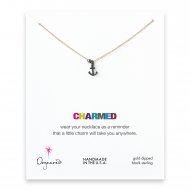 anchor necklace with charcoal bead on gold dipped chain