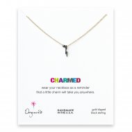 bolt necklace with charcoal bead on gold dipped chain