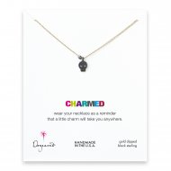 skull necklace with charcoal bead on gold dipped chain skull necklace with charcoal bead on gold dipped chain