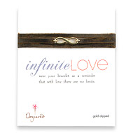 large gold dipped infinite love bracelet on earth leather