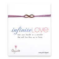 large rose gold dipped infinite love bracelet on lilac irish linen