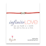 small oxidized infinite love bracelet on red irish linen