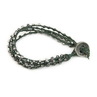 100 good wishes leaf irish linen bracelet with charcoal beads