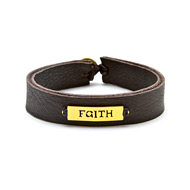 faith sign gold dipped bracelet on chocolate leather