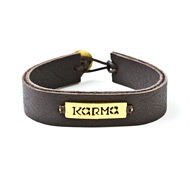 karma sign gold dipped bracelet on chocolate leather