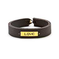 love sign gold dipped bracelet on chocolate leather