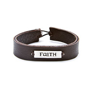 faith sign sterling silver bracelet on chocolate leather