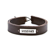 karma sign sterling silver bracelet on chocolate leather