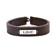 love sign sterling silver bracelet on chocolate leather