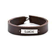 luck sign sterling silver bracelet on chocolate leather